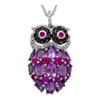 ONLINE ONLY   Sterling Silver Multi Gemstone Owl Pendant, Womens