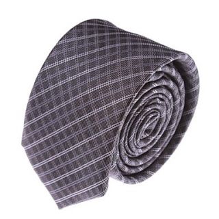 Mens Solid Colour Fashion Grey Plaid Narrow Microfibre Necktie