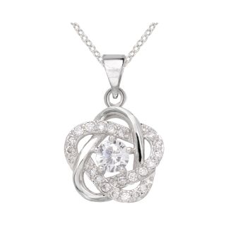 Bridge Jewelry Pure Silver Plated Cubic Zirconia Floral Pendant