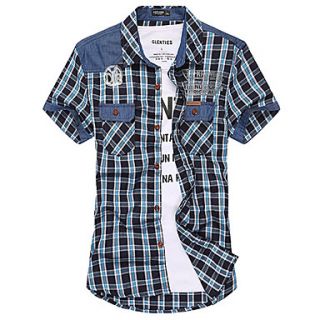 ARW Mens Short Sleeve Check 100% Cotton Blue Shirt