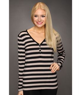 P.J. Salvage Falling Feathers Stripe L/S Henley Womens Pajama (Taupe)
