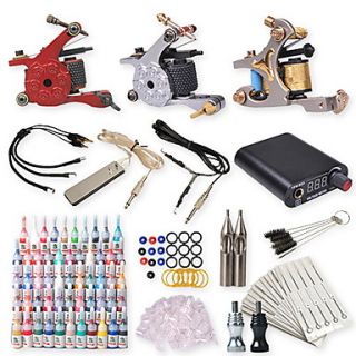 Professional Tattoo Kit 3 Top Machines 54 Color Inks