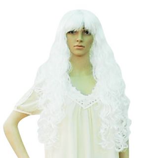 Long White Synthetic Wavy Wig