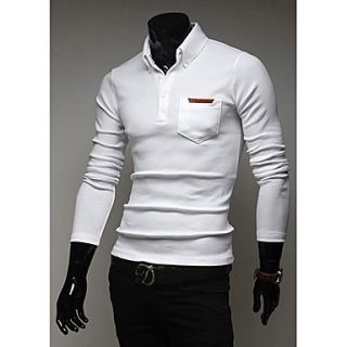 Midoo Turn Down Long Sleeve Collar Polo Shirt(White)