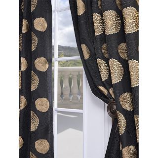 Zen Garden Black Embroidered Faux Silk 120 inch Curtain Panel