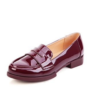 XNG 2014 Round Head Patent Leather Loafer Flat Shoes (Wine)