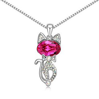 Xingzi Womens Charming Fuchsia Persian Cat Crystal Dangling Necklace