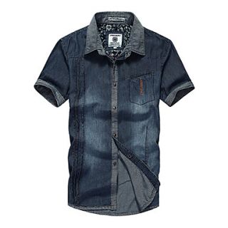 ARW Mens Short Sleeve Leisure Solid Color Dark Blue Shirt