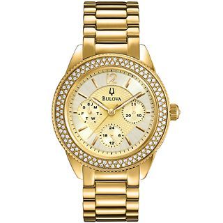 Bulova Womens Crystal Accent Gold Tone Multifunction Watch