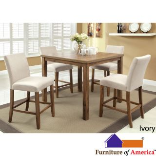 Furniture Of America Seline Weathered Elm 5 piece 42 inch Table Counter Height Dining Set