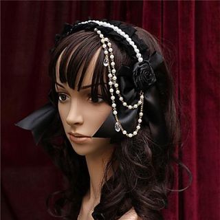Crystal beads Black Satin Gothic Lolita Headdress