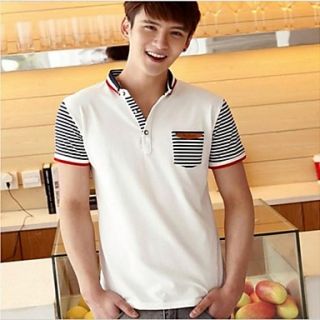 Mens Lapel Casual Short Sleeve Stripes Splicing Polo Shirts(Except Acc)