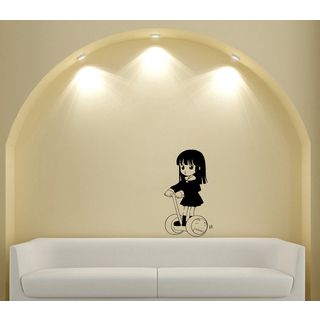 Japanese Manga Little Girl Scooter Vinyl Wall Art Decal (Glossy blackEasy to applyInstruction includedDimensions 25 inches wide x 35 inches long )