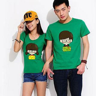 Aiyifang Casual Cartoon Print Lovers T Shirt(Green)