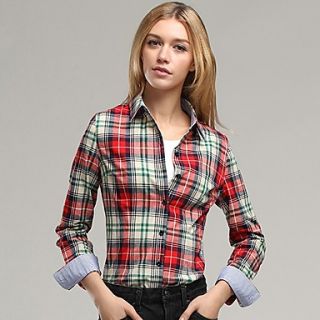 Veri Gude Womens Scottish Plaid Bodycon Long Sleeve 101% Cotton Shirt