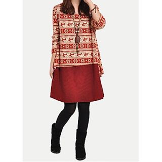 Rxhx Fake Two Pieces Bottoming Sweater Stitching Long Sleeve Dress (Red)