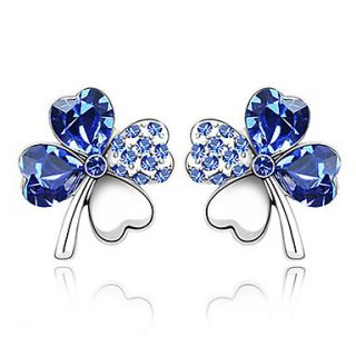 Xingzi Womens Charming Royal Blue Clover Pattern Made With Swarovski Elements Crystal Earrings