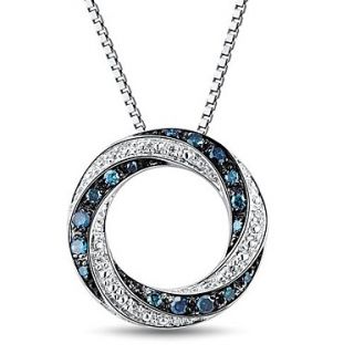 Fashion Sterling Silver Platinum Plated with Natural White Diamonds and Blue Diamonds Womens Necklace