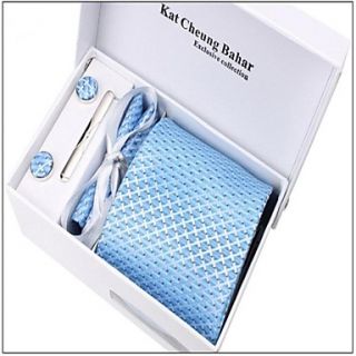 Mens Fashionable Blue White Checked Polyester Ties Set(breatpin random)