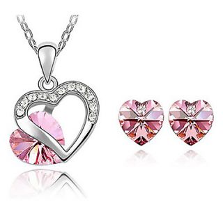 Xingzi Womens Elegant Pink Heart Pattern Made With Swarovski Elements Crystal Necklace And Stud Earrings