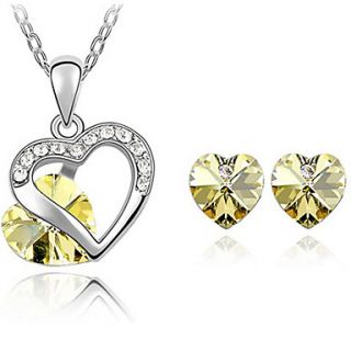 Xingzi Womens Charming Yellow Heart Pattern Made With Swarovski Elements Crystal Necklace And Stud Earrings