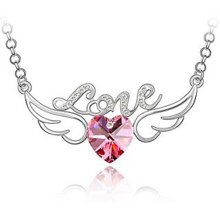 Xingzi Womens Elegant Fuchsia Heart With Wing Made With Swarovski Elements Crystal Necklace