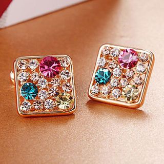 Ginasy Alloy Square Pattern Colored Diamond Earring