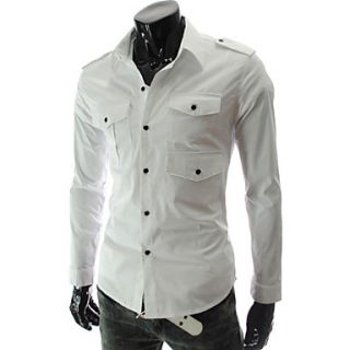 Cocollei mens pockets shoulder pads casual shirt (white)
