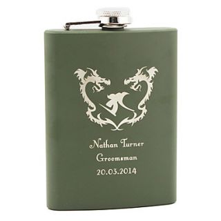 Personalized Army Green Stainless Steel 8 oz Flask   Dragon