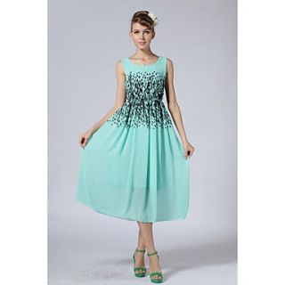 Womens Fashion Floral Dots Print Ball Dress