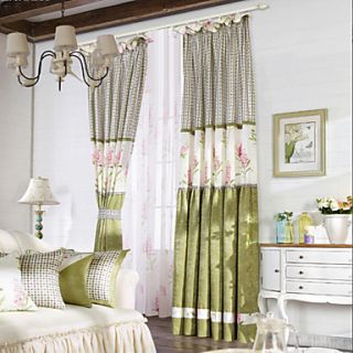 (One Pair Double Pleated) Minimalist Country Floral Energy Saving Curtain