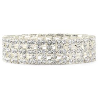 MONET JEWELRY Monet Silver Tone Crystal Stretch Bracelet, White