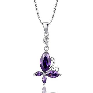 High Quality Fashion Butterfly Amethyst Sterling Silver Platinum Plated Necklace