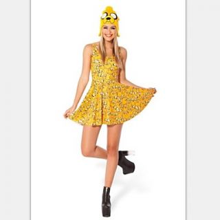 Womens Fashion Round Collar Yellow Sleeveless Dress