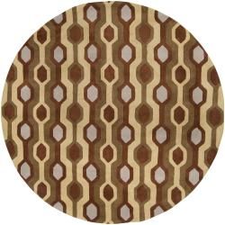 Hand tufted Brown Contemporary Bamra Wool Geometric Rug (8 Round)