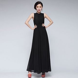 Ddayup Womens Chiffon Strap Ankle Length Formal Solid Color Dress