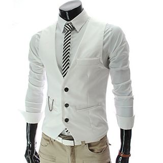 Chaolfs Mens Korean Style Slim V Neck Solid Color Waistcoat(White)