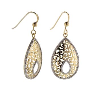 14K Gold Plated Sterling Silver Textured Teardrop Earrings, Womens