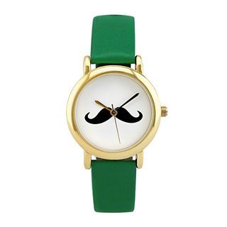 Womens Fancy Moustache Watch, Green