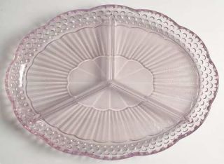 Gorham EmilyS Attic Pink 3 Part Relish Dish   Pink, Texured/Hobnail Design