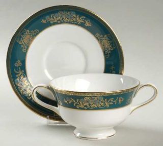Wedgwood Agincourt Blue Footed Cream Soup Bowl & Saucer Set, Fine China Dinnerwa