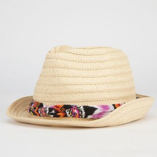 Ethnic Print Womens Removable Band Straw Fedora Natural One Size For Women 23472