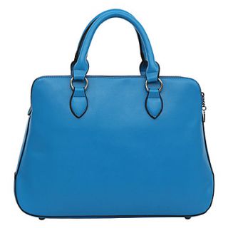 Daidai Womens Fashion Solid Color PU Leather Blue Tote