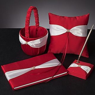 Bold Red Wedding Collection Set With Ivory Sash And Rhinestone (4 Pieces)