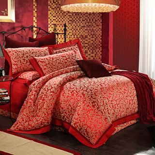 Mankedun Luxury Floral Print Silk Jacquard 4 PCS Set Bedding