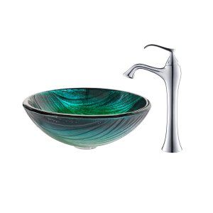 Kraus C GV 391 19mm 15000CH Nature Nei Glass Vessel Sink and Ventus Faucet Chrom