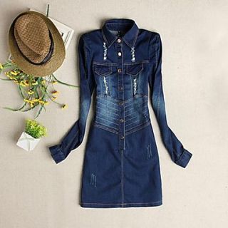 Womens New Spring Cowl Causal Long Sleeve Denim Dress