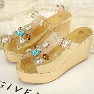 Leatherette Womens Wedge Heel Platform with Rhinestone Shoes(More Colors)