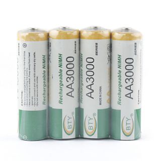 BTY 3000mAh AA Ni MH Rechargeable Battery Set (4 pack)