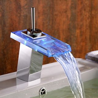 Color Changing LED Bathroom Sink Faucet with Glass Spout (Waterfall)